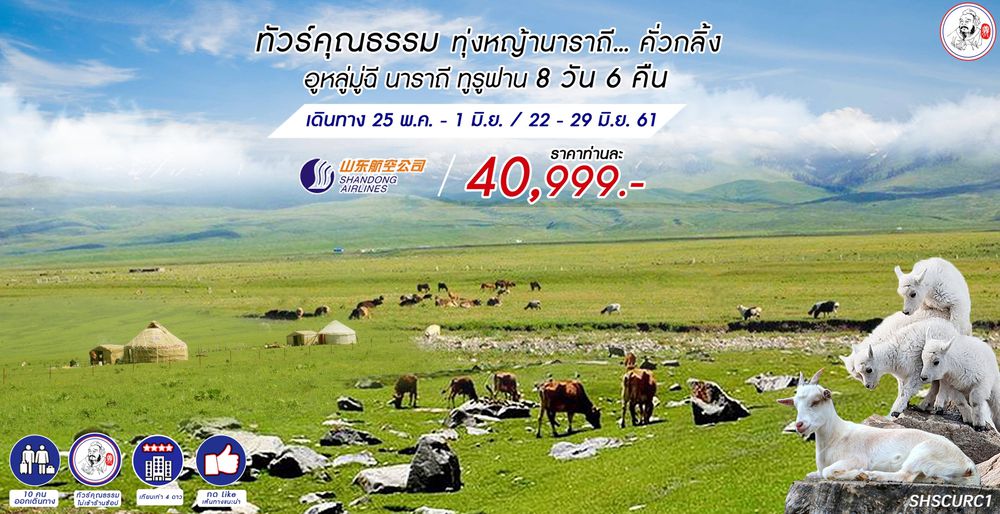 ทัวร์จีน ทัวร์คุณธรรม ทุ่งหญ้านาราถี...คั่วกลิ้ง อูหลู่มู่ฉี นาราถี ทูรูฟาน 8 วัน 6 คืน