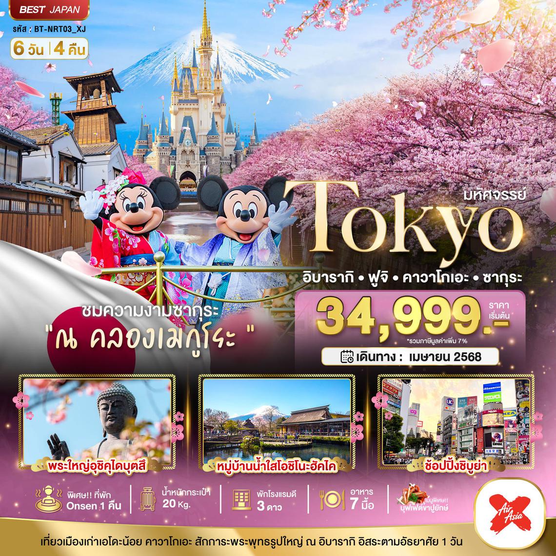 ทัวร์ญี่ปุ่น TOKYO อิบารากิ ฟูจิ คาวาโกเอะ ซากุระ 6 วัน 4 คืน