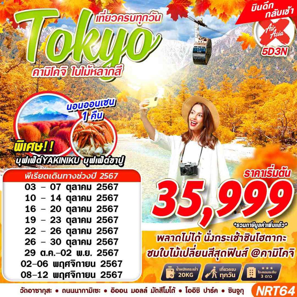 ทัวร์ญี่ปุ่น TOKYO คามิโคจิ ใบไม้หลากสี (เที่ยวเต็ม บินดึก) 5D3N