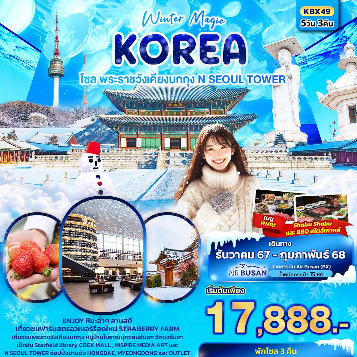 ทัวร์เกาหลี Winter Magic Korea Seoul โซล พระราชวังเคียงบกกุก N SEOUL TOWER 5วัน 3คืน