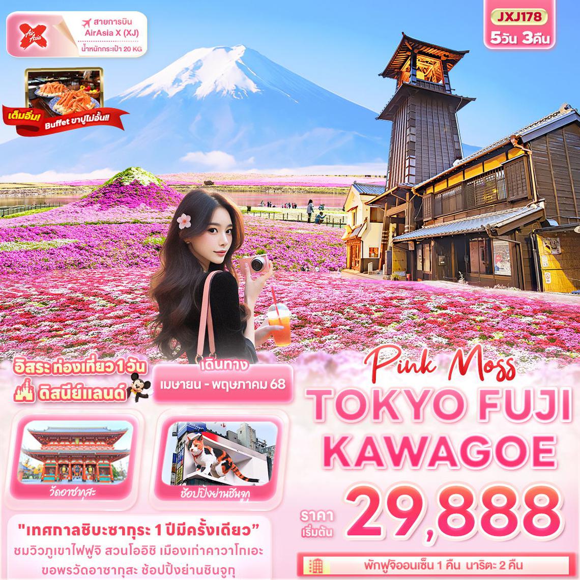 ทัวร์ญี่ปุ่น Pink Moss TOKYO FUJI KAWAGOE 5 วัน 3 คืน