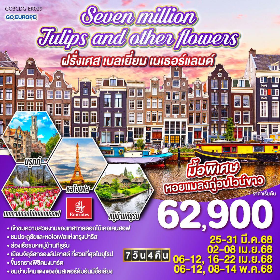 ทัวร์ยุโรป Seven million tulips and other flowers ฝรั่งเศส เบลเยี่ยม เนเธอร์แลนด์ 7 วัน 4 คืน