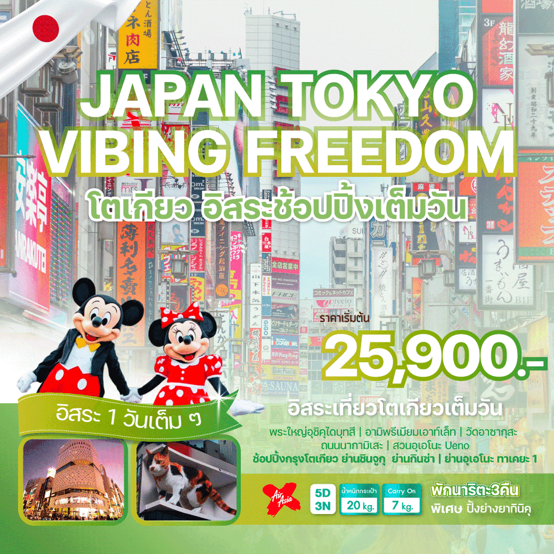 ช้อปปิ้งแบบอิสระสุดฟินที่โตเกียว  JAPAN TOKYO VIBING FREEDOM 5 วัน 3 คืน บิน XJ