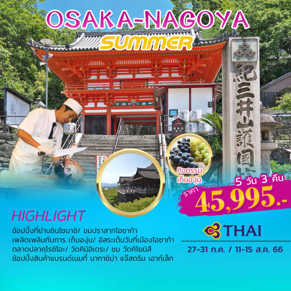 VJPKIX5D01 OSAKA-NAGOYA SUMMER 5D3N BY TG 