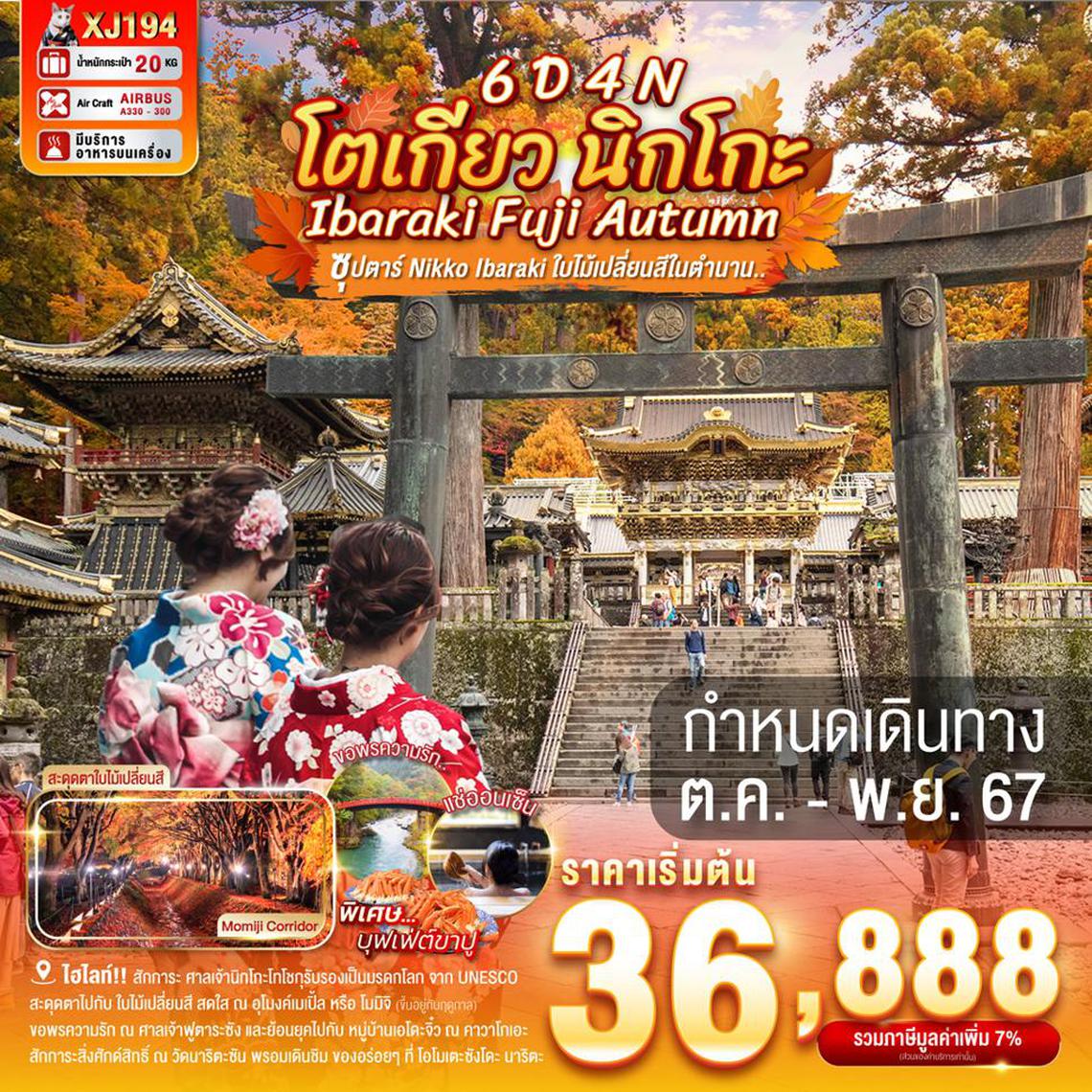 XJ194 TOKYO IBARAKI NIKO FUJI AUTUMN 6D 4N BY XJ -- OCT - NOV'24 -- ซุปตาร์..NIKKO IBARAKI ใบไม้เปลี่ยนสีในตำนาน.. ProgramId:206