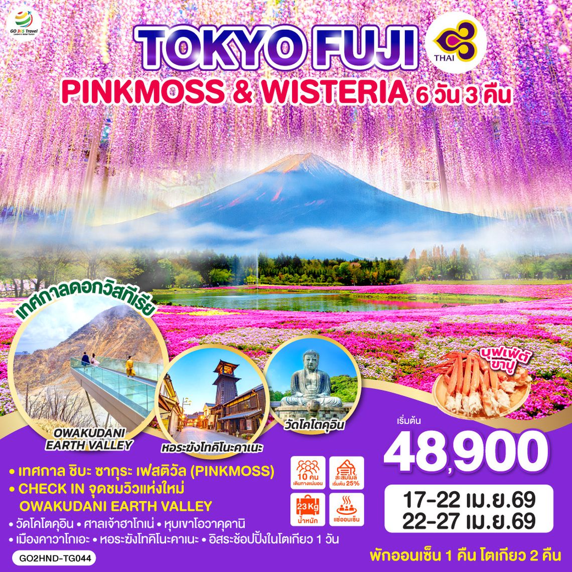 QQGO2HND-TG044 TOKYO FUJI PINKMOSS & WISTERIA 6D 3N  โดยสายการบินไทย [TG]