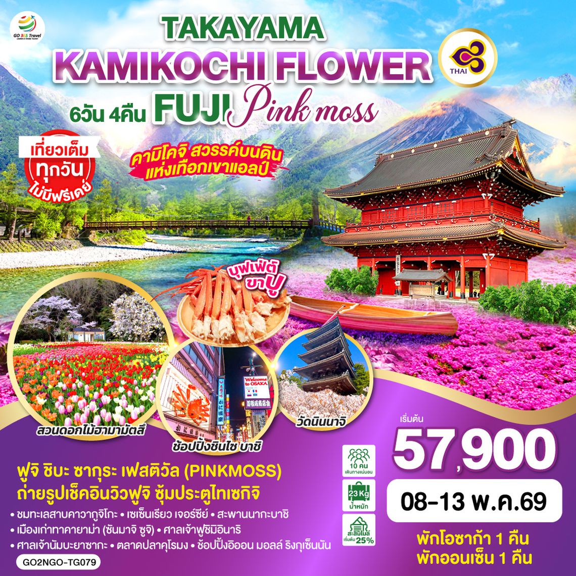QQGO2NGO-TG079 TAKAYAMA KAMIKOCHI FLOWER FUJI PINKMOSS  6D 4N โดยสายการบินไทย [TG]