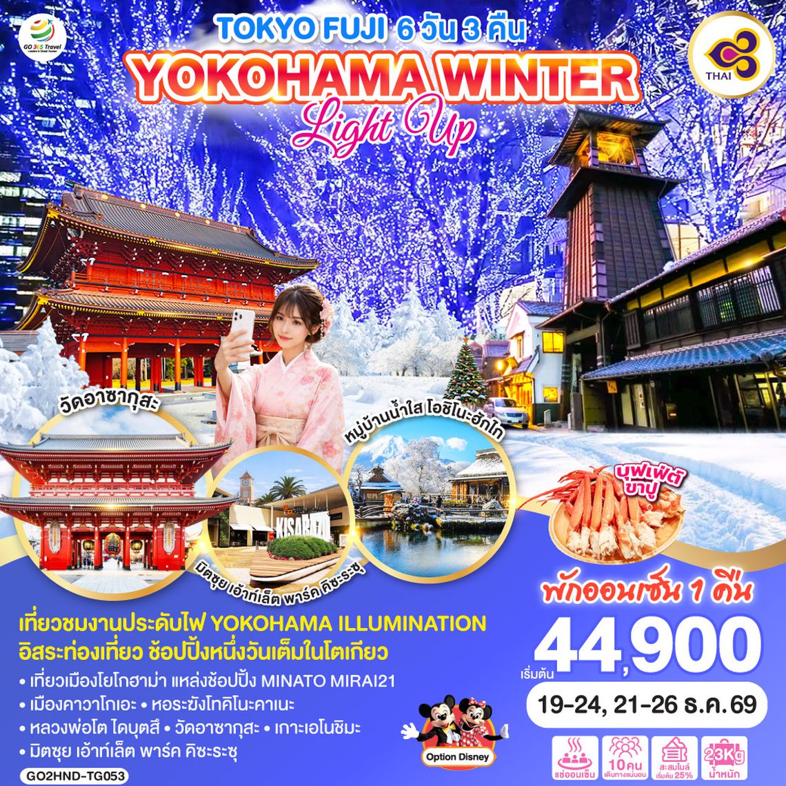QQGO2HND-TG053 TOKYO FUJI YOKOHAMA WINTER LIGHT UP  6D 3N โดยสายการบินไทย [TG]