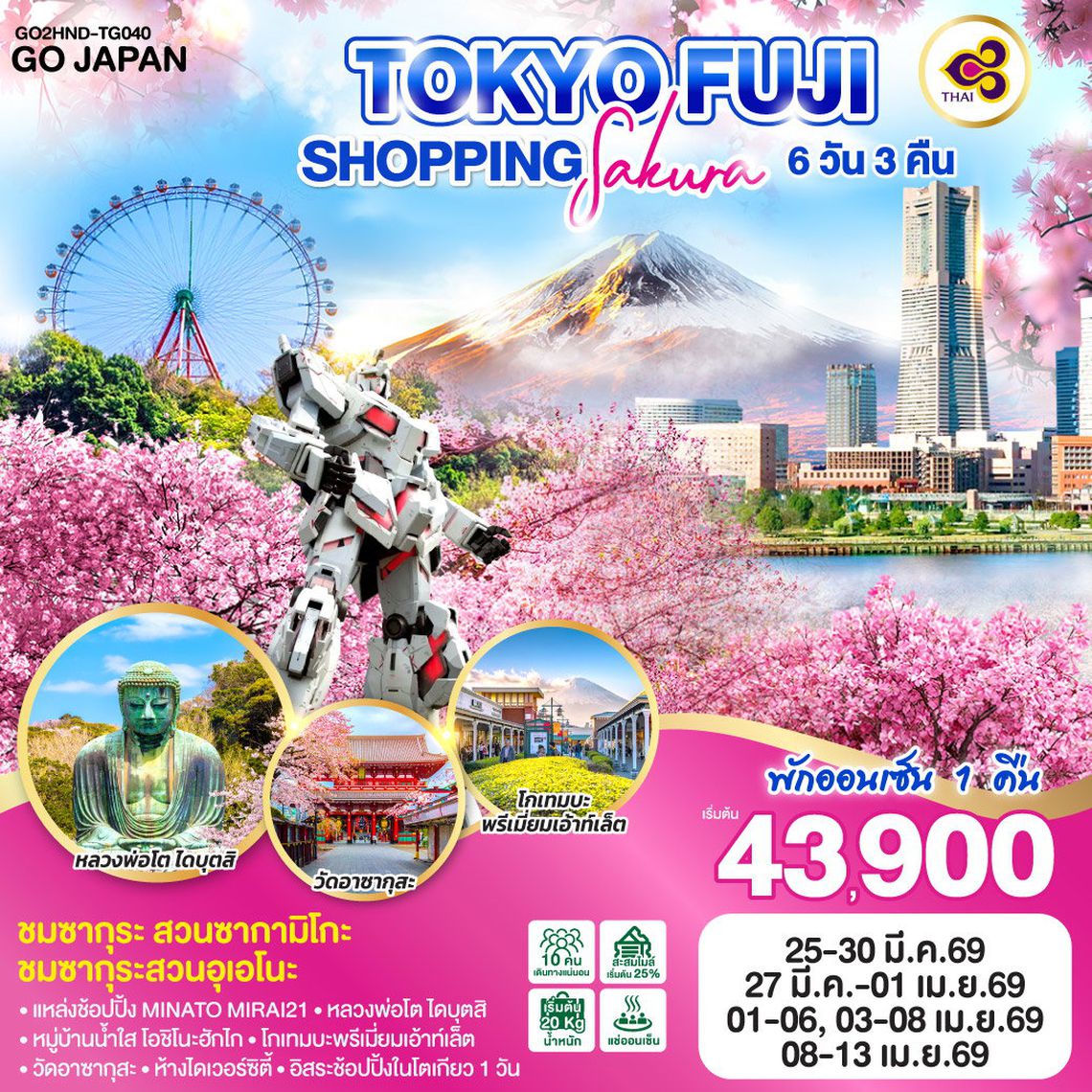 TOKYO FUJI SAKURA SHOPPING UP 6 วัน 3 คืน (TG)