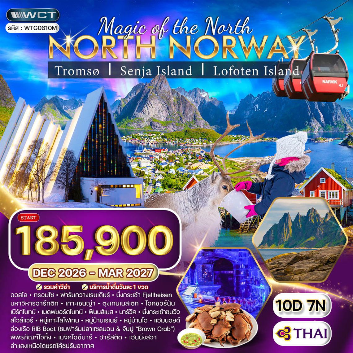 ทัวร์นอร์เวย์เหนือ ล่าแสงเหนือ - หมู่เกาะโลโฟเทน 10 วัน (TG) DEC 26 - MAR 27