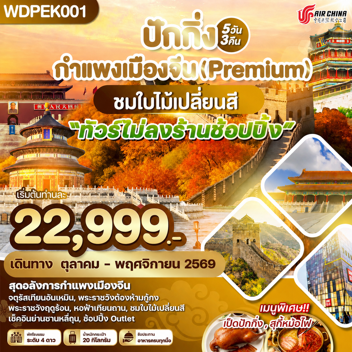 WDPEK001 ปักกิ่ง กำแพงเมืองจีน(Premium) ขมใบไม้เปลี่ยนสี 5วัน 3คืน บิน CA