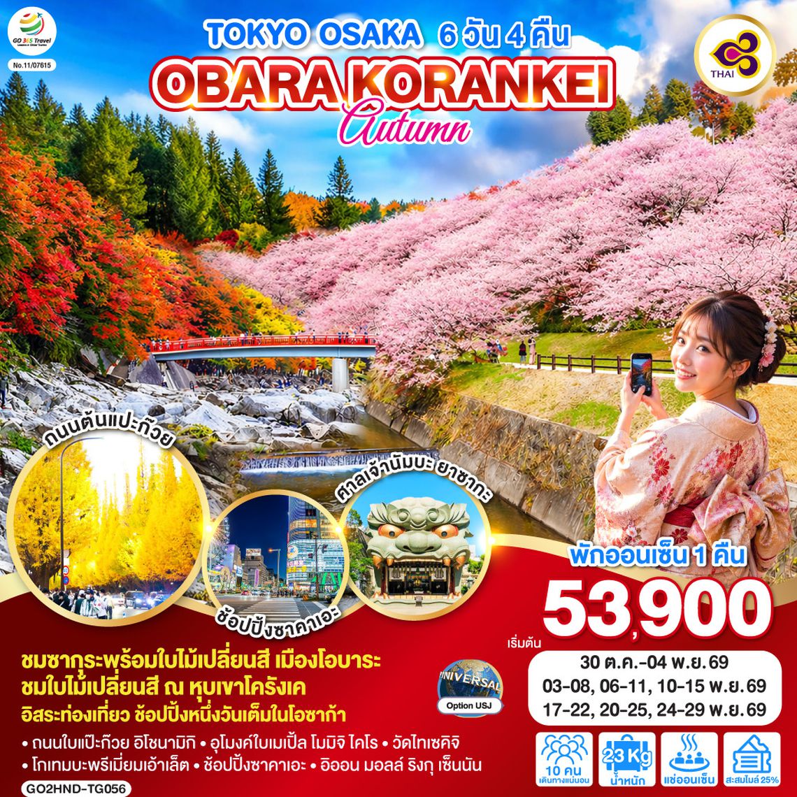 GO2HND-TG056 TOKYO OSAKA OBARA KORANKEI AUTUMN  6D 4N โดยสายการบินไทย [TG]