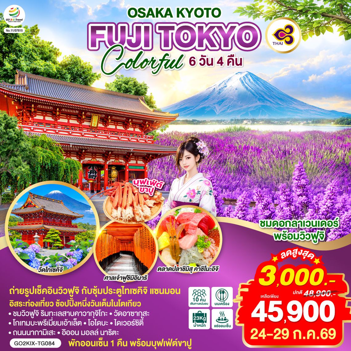 GO2KIX-TG084 OSAKA KYOTO FUJI TOKYO COLORFUL 6D 4N โดยสายการบินไทย [TG]