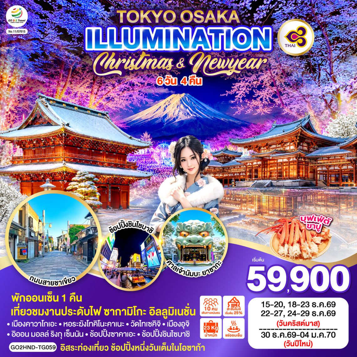 GO2HND-TG059 TOKYO OSAKA ILLUMINATION CHRISTMAS & NEW YEAR 6D 4N โดยสายการบินไทย [TG]