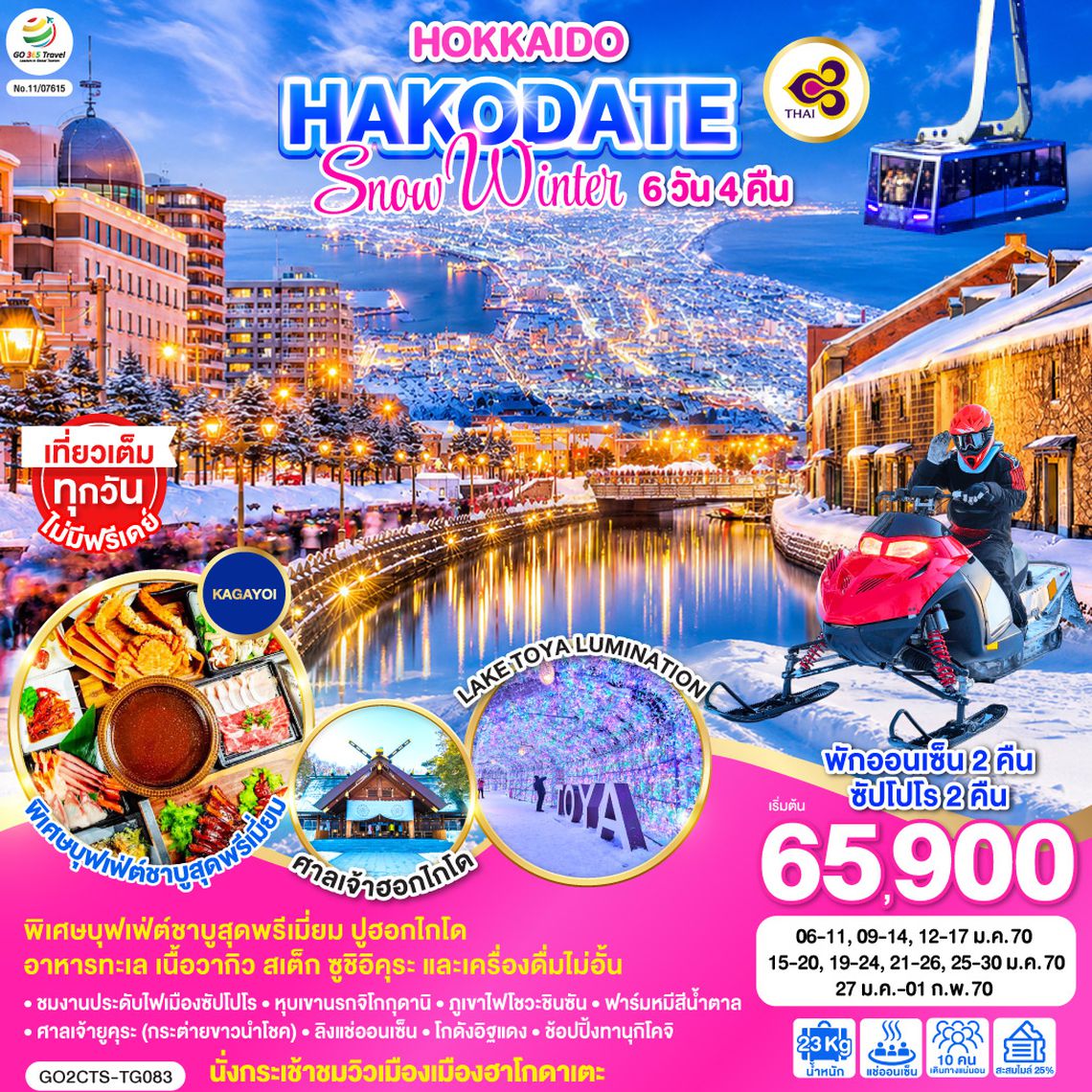GO2CTS-TG083 HOKKAIDO HAKODATE SNOW WINTER 6D 4N โดยสายการบินไทย [TG]