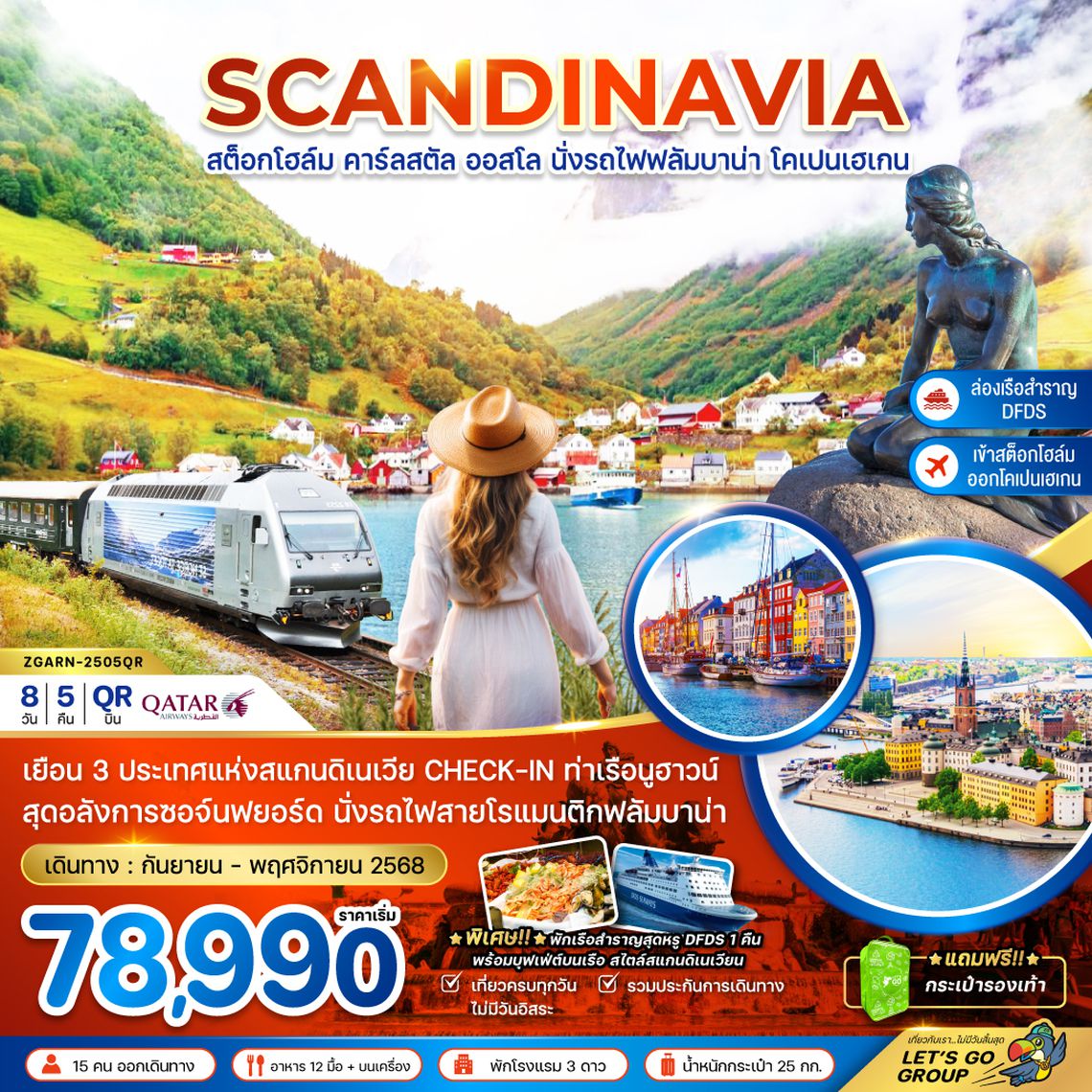 ZGARN-2505QR สแกนดิเนเวีย สวีเดน นอร์เวย์ เดนมาร์ก (รถไฟฟลัมสบานา-เรือสำราญ DFDS)