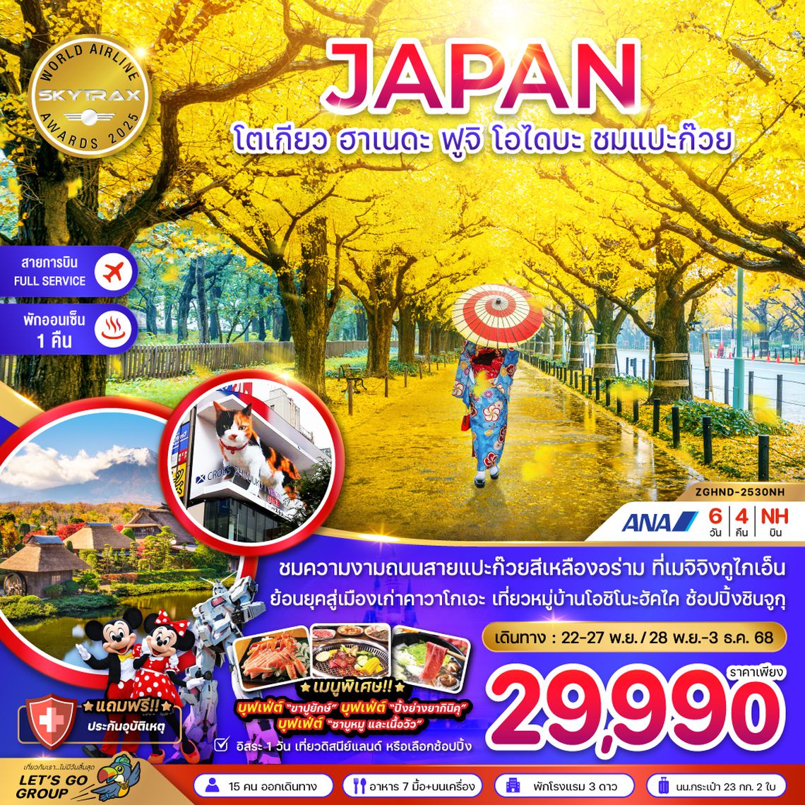 ZGHND-2530NH โตเกียว ฮาเนดะ ฟูจิ โอไดบะ ชมแปะก๊วย (เที่ยวอิสระ 1 วัน)