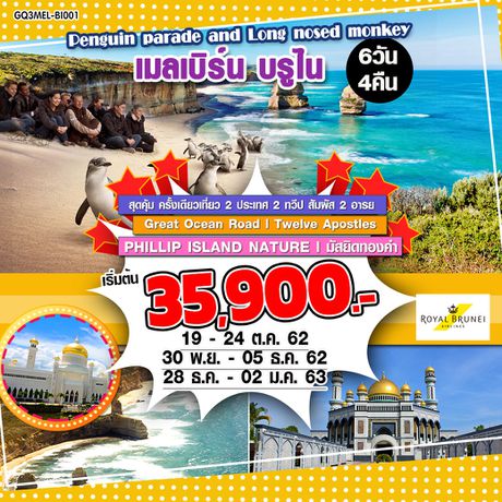 ทัวร์ออสเตรเลีย Penguin parade and Long nosed monkey เมลเบิร์น บรูไน 6DAYS 4NIGHTS โดยสายการบินรอยัลบรูไน (BI)