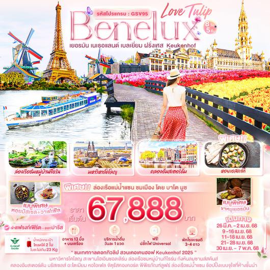  ITC0-GSV95 Love Tulip Benelux เยอรมัน เนเธอแลนด์ เบลเยี่ยม ฝรั่งเศส  Keukenhof 8 วัน 5 คืน (SV)