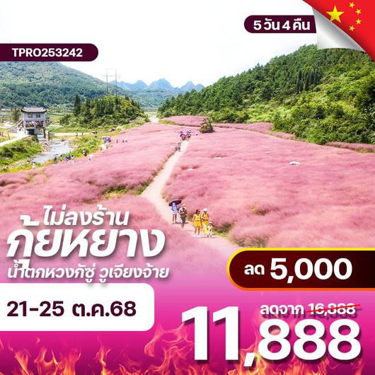 โปรไฟไหม้ จีน กุ้ยหยาง น้ำตกที่ใหญ่ที่สุดของจีน ทุ่งดอกหญ้าสีชมพู ลด 5,000.-