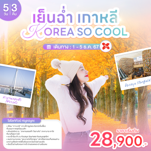 QQGO3ICN-XJ001 เย็นฉ่ำเกาหลี KOREA SO COOL 5 วัน 3 คืน โดยสายการบินแอร์เอเชียเอ๊กซ์ (XJ)