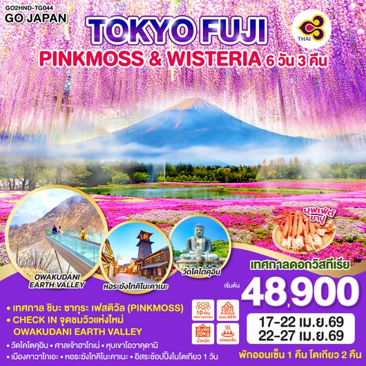 QQGO2HND-TG044 TOKYO FUJI PINKMOSS & WISTERIA 6D 3N  โดยสายการบินไทย [TG]