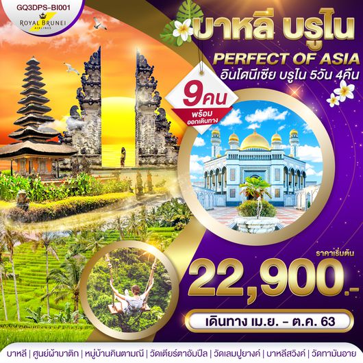 บาหลี บรูไน PERFECT OF ASIA อินโดนีเซีย บรูไน 5 วัน 4 คืน โดยสายการบินรอยัลบรูไน (BI)
