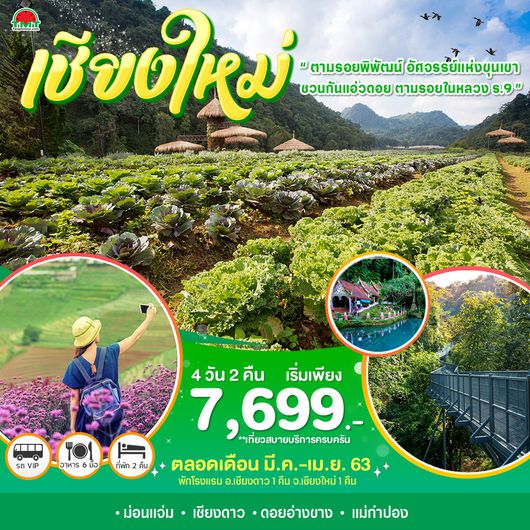 ตามรอยพิพัฒน์ อัศจรรย์แห่งขุนเขา ชวนกันแอ่วดอย ตามรอยในหลวง ร.9 เชียงใหม่ 4 วัน 2 คืน โดยรถตู้ปรับอากาศ