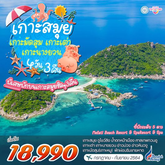 โปรแกรม เกาะสมุย-เกาะมัดสุม-เกาะเต่า-เกาะนางยวน 4 วัน 3 คืน (PG)