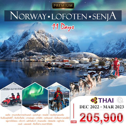 โปรแกรม นอร์เวย์-หมู่เกาะโลโฟเทน-เกาะเซนญ่า 11 วัน ล่าแสงเหนือ (TG)