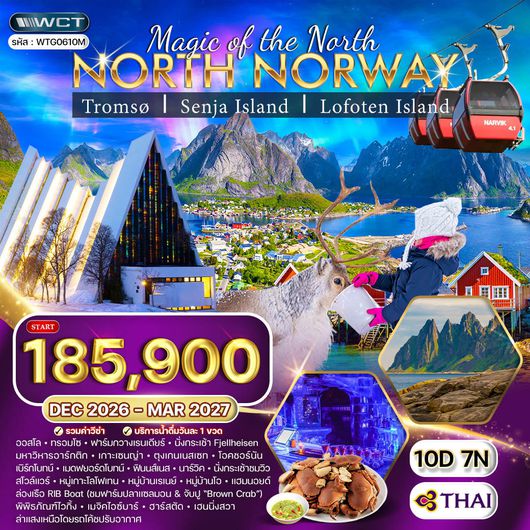 ทัวร์นอร์เวย์เหนือ ล่าแสงเหนือ - หมู่เกาะโลโฟเทน 10 วัน (TG) DEC 26 - MAR 27