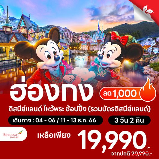 โปรไฟไหม้ ฮ่องกง ดิสนีย์แลนด์ ไหว้พระ ช้อปปิ้ง (รวมบัตรดิสนีย์แลนด์) ลด 1,000