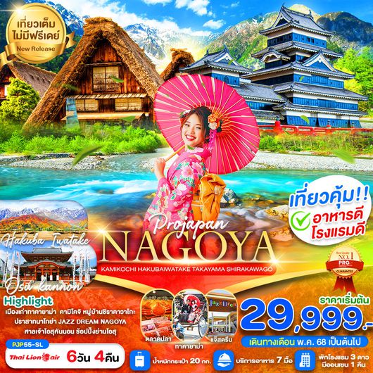 ทัวร์ญี่ปุ่น โอซาก้า นาโกย่า ทาคายาม่า 6 วัน 4 คืน by Thai Lion Air