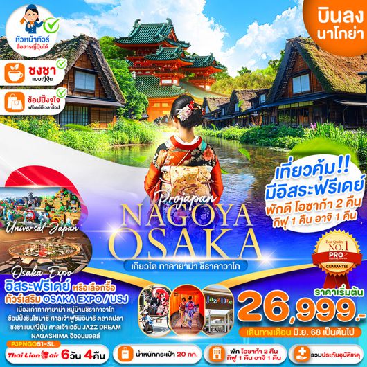 ทัวร์ญี่ปุ่น นาโกย่า โอซาก้า เกียวโต ทาคายาม่า ชิราคาวาโกะ 6 วัน 4 คืน by Thai Lion Air