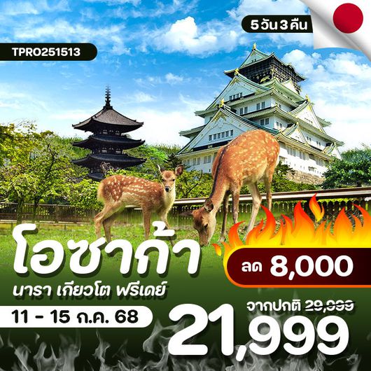 โปรไฟไหม้ ญี่ปุ่น โอซาก้า นารา เกียวโต ฟรีเดย์ ลด 8,000.-