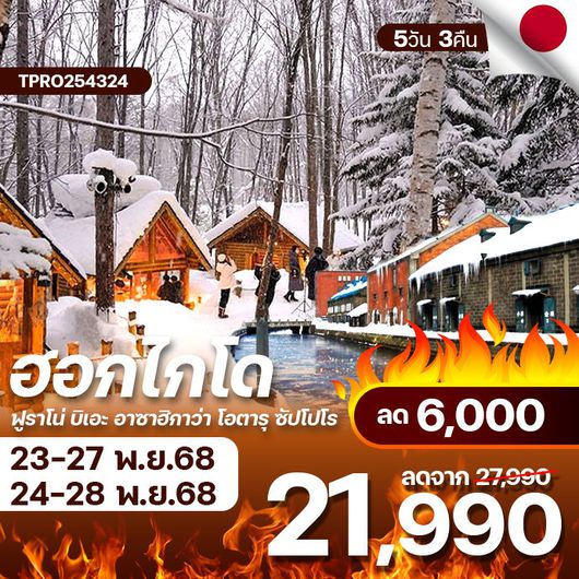 โปรไฟไหม้ ญี่ปุ่น ฮอกไกโด ฟูราโน่ บิเอะ อาซาฮิกาว่า โอตารุ ซัปโปโร ลด 6,000.-