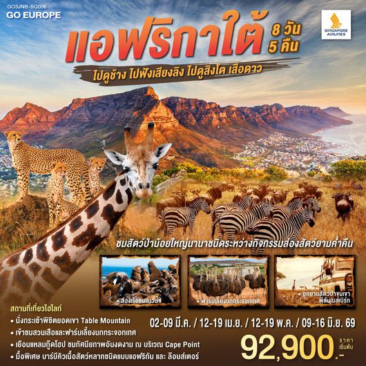 ทัวร์แอฟริกา แอฟริกาใต้ เคปทาวน์ โจฮันเนสเบิร์ก ล่องเรือชมแมวน้ำ แหลมกู๊ดโฮป 8 วัน 5 คืน