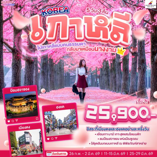 ทัวร์เกาหลี โซล เกาะนามิ ซูวอน ป้อมฮวาซอง 5 วัน 3 คืน by ASIANA AIRLINES