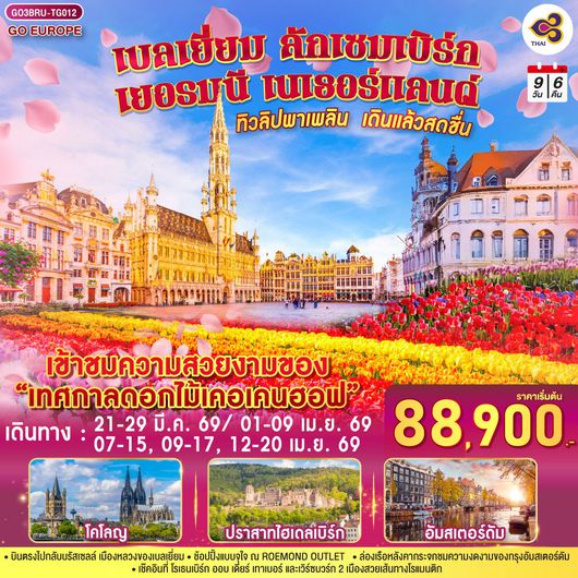 ทัวร์ยุโรป เบลเยี่ยม ลักเซมเบิร์ก เยอรมนี เนเธอร์แลนด์ 9 วัน 6 คืน by THAI AIRWAYS