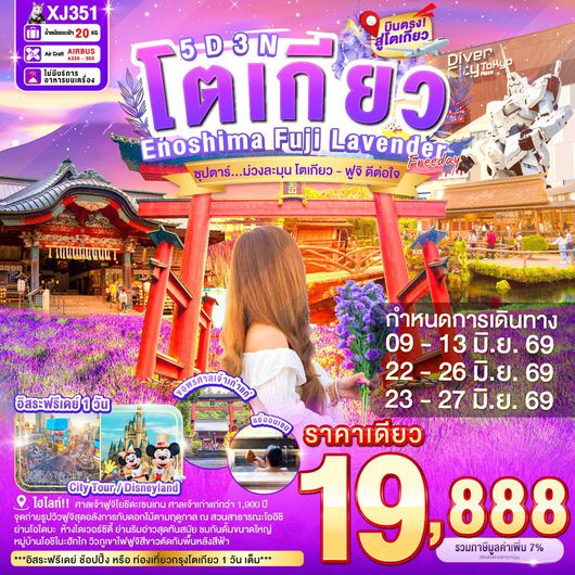 ทัวร์ญี่ปุ่น โตเกียว ยามานาชิ ศาลเจ้าฟูจิโยชิดะเซนเกน แช่ออนเซ็น 5 วัน 3 คืน by THAI AIR ASIA X