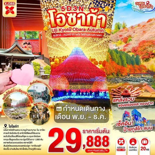 ทัวร์ญี่ปุ่น โอซาก้า เกียวโต อุจิ นาโกย่า ปราสาทอินุยามะ นาบานะโนะซาโตะ 5 วัน 3 คืน by THA AIR ASIA X