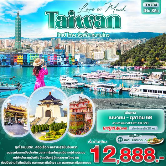 TVZ34 Love so Much Taiwan ไทเป ไทจง จิ่วเฟิ่น หนานโถว 4วัน 3คืน