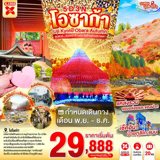 XJ366 OSAKA UJI KYOTO OBARA AUTUMN 5D 3N BY XJ -- NOV - DEC'26 -- ซุปตาร์...KOYO สะกดใจ ไฟล้านดวงสะกดตา ProgramId:413