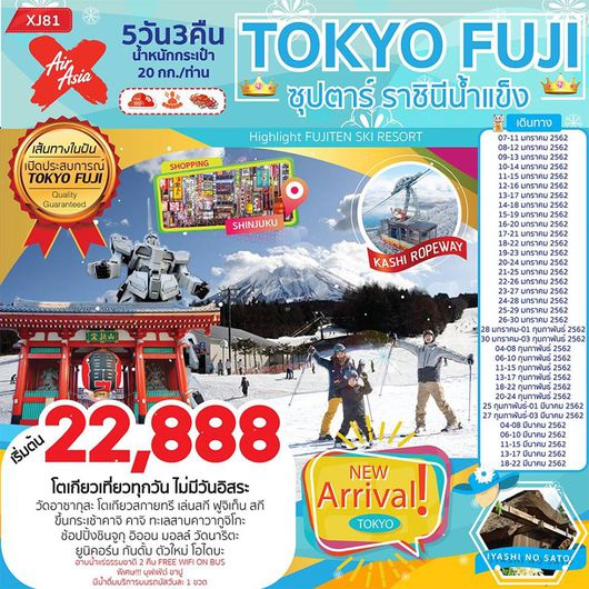 ทัวร์ญี่ปุ่น TOKYO FUJI 5D3N ซุปตาร์ ราชินีน้ำแข็ง 5 วัน 3 คืน
