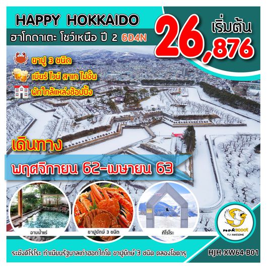 ทัวร์ญี่ปุ่น ทัวร์ฮอกไกโด HJH-XW64-B01 HAPPY HOKKAIDO ฮาโกดาเตะ โชว์เหนือ ปี 2