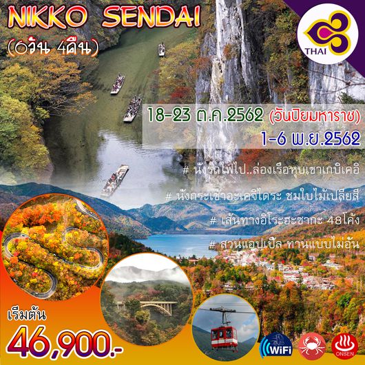 NIKKO SENDAI นิกโก้-เซนได-นารุโกะ-เกบิเค-บันได-โตเกียว-ชมใบไม้เปลี่ยนสี 6วัน 4คืน