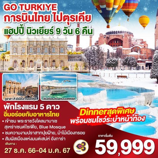 ตุรกี บินดี พักพรีเมียม 9 วัน 6 คืน โดยสายการบินไทย (TG)
