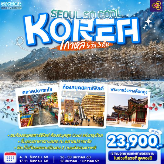 QQGO3ICN-TG005 เกาหลี (KOREA) SEOUL SO COOL 5 วัน 3 คืน โดยสายการบินไทย (TG)