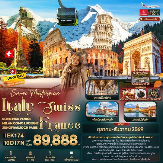 IEK174 Europe Masterpiece Italy Swiss France ROME PISA VENICE MILAN COMO LUCERNE JUNGFRAUJOCH PARIS