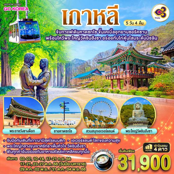 QQGO1ICN-TG001 จิบกาแฟเดินหาดซกโช ขึ้นเคเบิ้ลอุทยานซอรัคซาน พร้อมไหว้พระใหญ่วัดชินฮึงซา อร่อยกับไก่ตุ๋นโสมระดับมิชลิน โดยการบินไทย